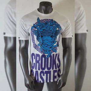 CROOKS & CASTLES MEDUSA GRECO BLOCK OVS TEE MEN SHORT SLEEVE SZ XL WHIT BIG LOGO